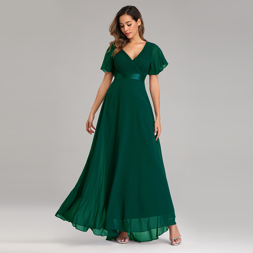 Freshdressy™ V-Neck Chiffon Flared Sleeve Dress | Elegant Bridesmaid Evening Gown