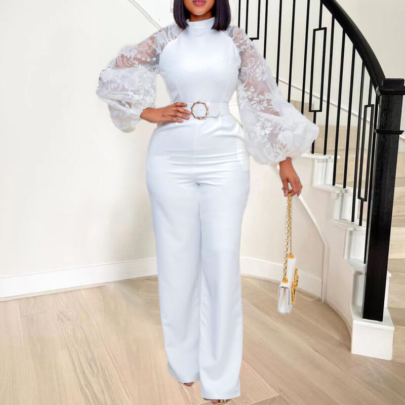 Freshdressy™ Mesh Belt Slim Wide Leg Jumpsuit