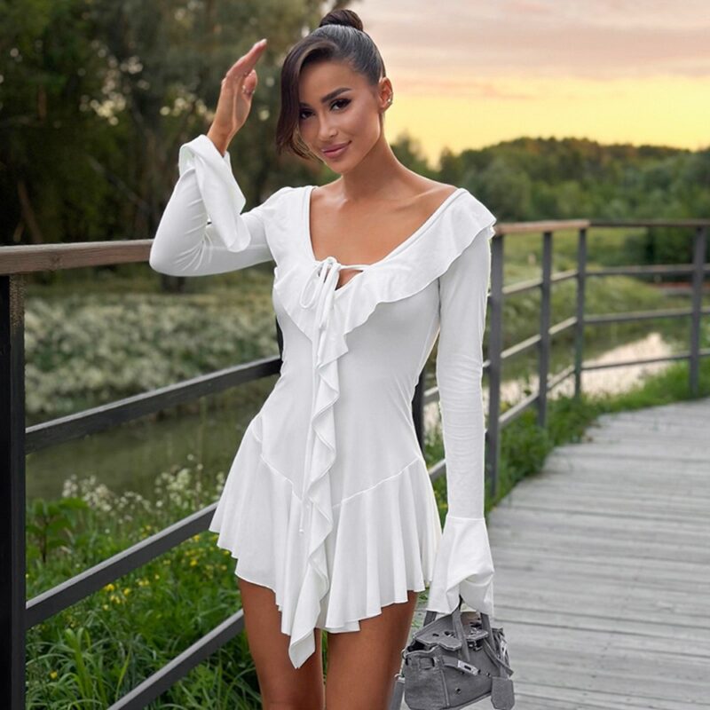 Freshdressy™ Flounce Pointed Collar Dress