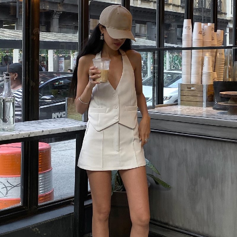 Freshdressy™ Fake Halter Vest Skirt Set